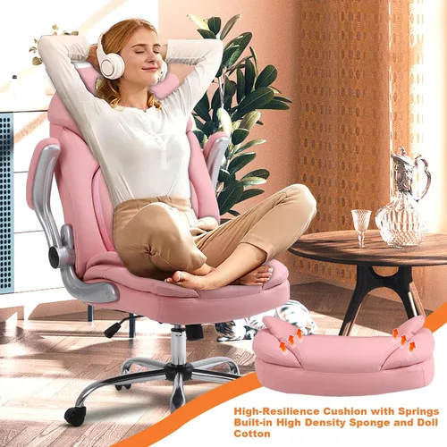Vista 3 de Cómoda silla de escritorio de oficina rosa con brazos soporte 9318-3 Rosa (click-2 soporte lumbar)