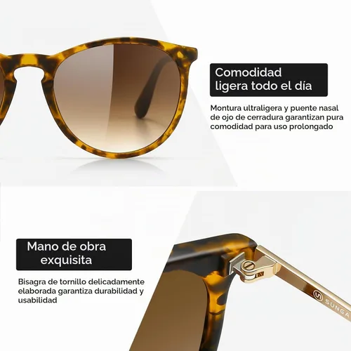 Vista 3 de SUNGAIT Gafas de sol redondas vintage prémium para mujeres y hombres Gradiente ámbar/marrón