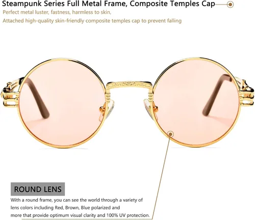 Vista 4 de DeBuff Gafas de sol retro redondas steampunk hippie