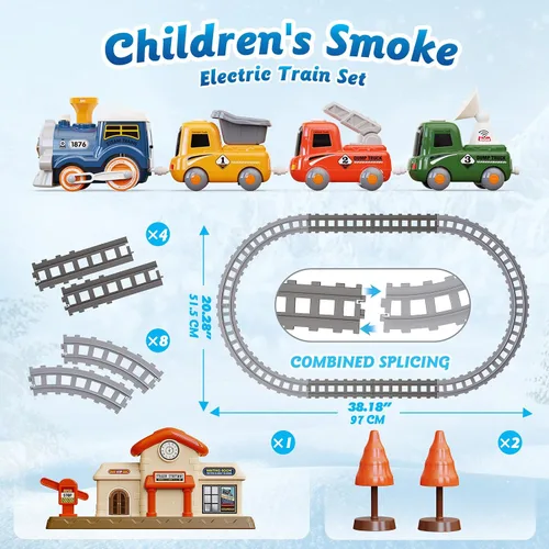Vista 6 de Hot Bee Juego de tren para niños pequeños con vapor - Tren Choo Choo con luz y sonido, juego de tren eléctrico para niños de 2 a 4, juguetes de tren