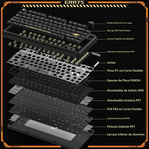 Vista 6 de Womier ERA75 Teclado mecánico inalámbrico 75% con VIA/QMK, perilla, teclado personalizado de aluminio completo, interruptores POM lubricados