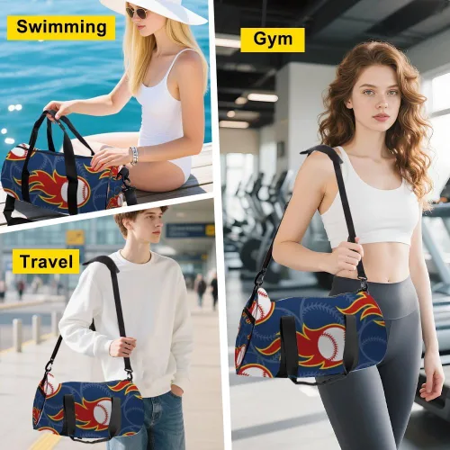 Vista 4 de Baseball Ball Blue Foldable Workout Bag For Men Women Oxford Tote Bags Adjustable Shoulder Strap, Convertible Carry Backpack Retro Gym Bag For
