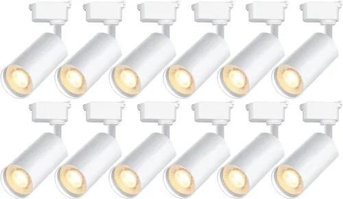 Vista 13 de Cabezales de iluminación de riel tipo H regulables blancos (sin rieles de riel), 6 piezas iluminadas 3000 K blanco cálido 20 W 2400 lm