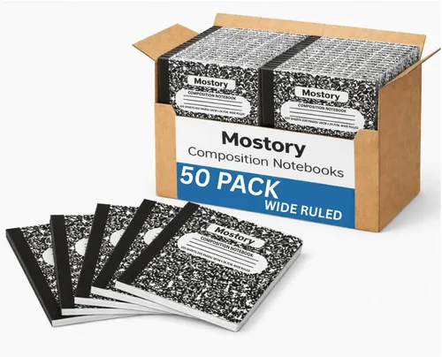 Vista 11 de MOSTORY Paquete de 5 cuadernos de composición – 200 páginas con rayas anchas (100 hojas), tamaño 7.5 x 9.75 pulgadas, suministros escolares a