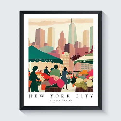 Vista 8 de Impresión artística del mercado de flores de Nueva York, arte de pared de rosas, decoración de arte floral para dormitorio, cocina, baño, póster