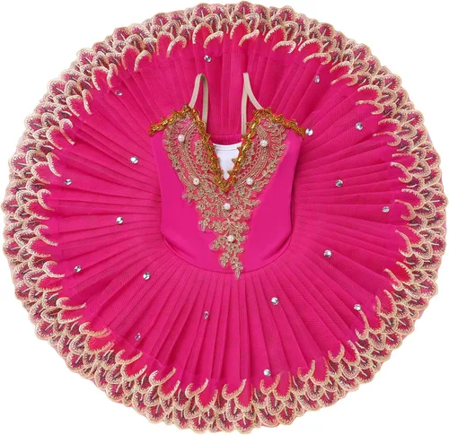 Vista 5 de AFAVOM Leotardos de ballet para niñas con tutú de platter profesional, falda de organdy dura cisne, lago pluma, ropa de baile