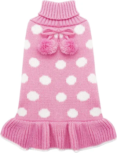 Vista 17 de KYEESE Suéteres para Perros con Agujero para la Correa Suéter Vestido Pequeño de Cuello Alto para Perros para Hembra Tejido de Lunares Cálido Ropa