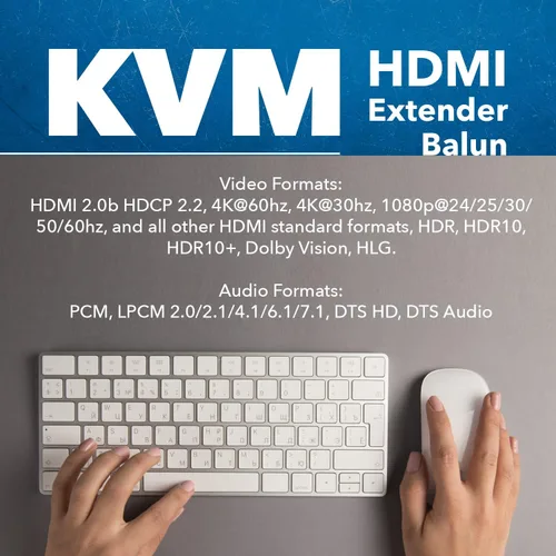 Vista 7 de OREI Extensor KVM HDMI 4K sobre Ethernet Balun sobre Cable CAT6/7 4K@60Hz Hasta 70 Metros - 2 Puertos USB 1.1, Soporta Teclado y Mouse USB HDMI Loop