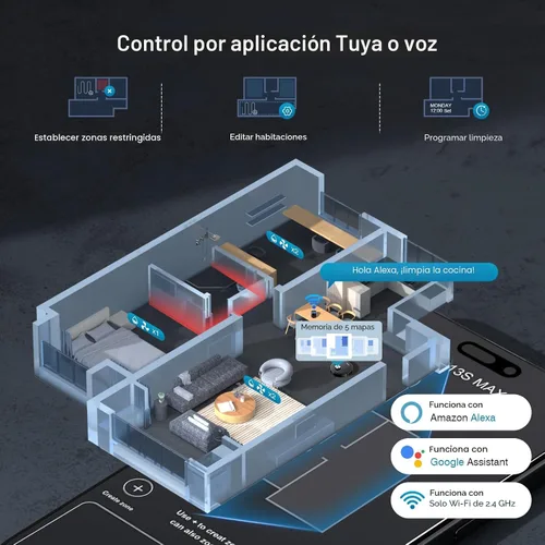 Vista 5 de Robot aspiradora y trapeador, succión de 11500 Pa, aspiradora robótica 3 en 1 con navegación inteligente LiDAR, 90 días de autovaciado, 160 minutos