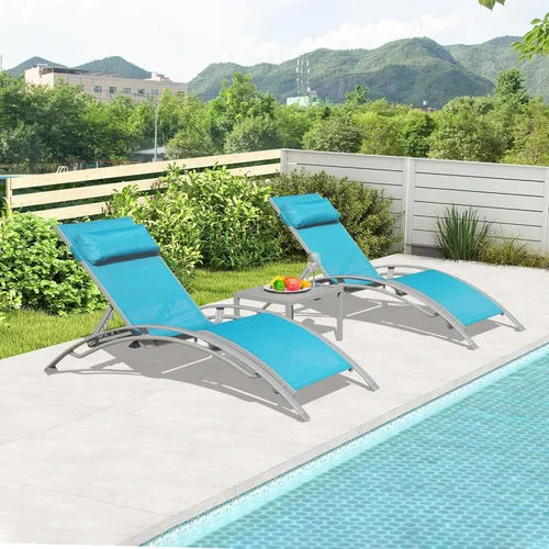 Vista 13 de domi outdoor living Domi - Juego de 2 sillas de salón de aluminio para exteriores con 5 posiciones ajustables, tumbona al aire libre para piscina