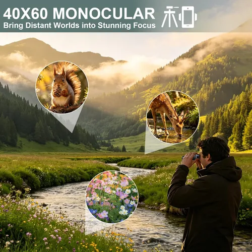 Vista 4 de BIBIRE Telescopio monocular 40x60 para adultos de alta potencia con Green