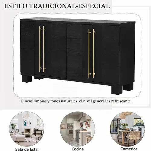 Vista 6 de Armario de almacenamiento de madera con estantes ajustables, mesa de consola de estilo tradicional con manija de puerta de flores talladas para sala