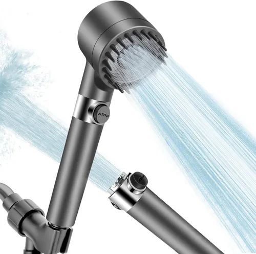 Vista 3 de Cabezal de ducha de alta presión con portátil y filtro, 3 modos de pulverización, 5 filtros de repuesto, lavado de potencia Hydro Jet para agua