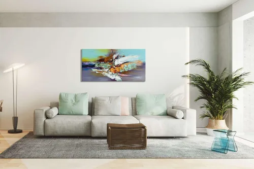 Vista 4 de zoinart Arte de pared 3D texturizado pintado a mano, 24 x 48 pulgadas, pinturas al óleo coloridas abstractas, arte de pared grande para decoración