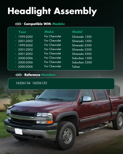 Vista 5 de SCITOO Faros delanteros para Chevy Silverado 1500/2500 1999-2002, para Chevy Suburban 1500/2500 2000-2006, carcasa cromada, reflector ámbar, lente