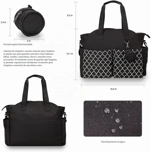 Vista 4 de Bolsa de pañales grande para bebé cambiador para mamá con cambiador Shoulder Straps Hooks Large Capacity Durable Splash-Proof for Moms Travel