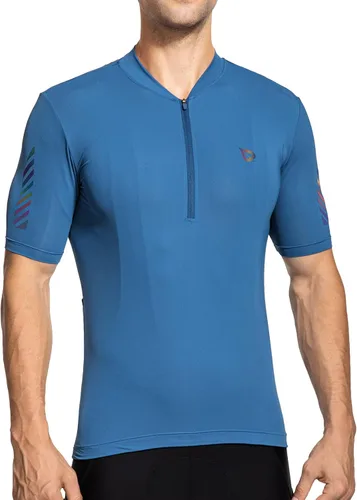 Vista 2 de BALEAF Camiseta de ciclismo para hombre, manga corta, media cremallera, para ciclismo de montaña, 4 bolsillos traseros UPF
