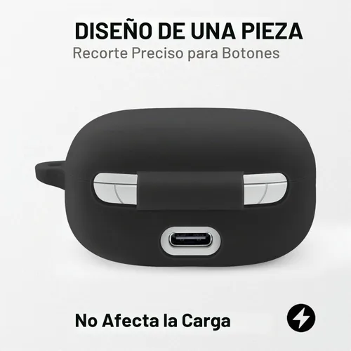 Vista 4 de Geiomoo Funda de silicona compatible con JBL Live Pro TWS 2, JBL Live Pro+ TWS Funda protectora con mosquetón (negro)