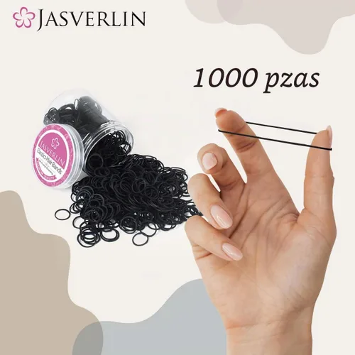 Vista 5 de JASVERLIN Bandas de goma pequeñas negras para el cabello, 1000 piezas, 1/2 Negro