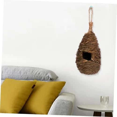 Vista 4 de BESTOYARD Nido de pájaro de paja, decoración de jardín, adornos de jardín, casas de anidación de pájaros, casa de pájaros colgantes, casas
