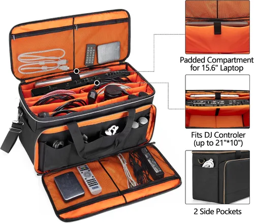 Vista 3 de Trunab Bolsa grande de viaje para archivos de cable de DJ con divisor interior desmontable y compartimento acolchado para laptop de 15.6 pulgadas