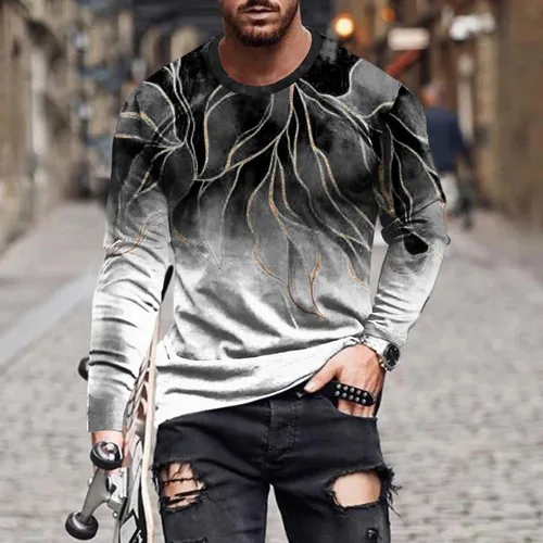 Vista 2 de Camisetas de diseñador para hombre, diseño de moda, estampado gráfico 3D, manga larga, casual, para entrenamiento, tallas grandes, para otoño