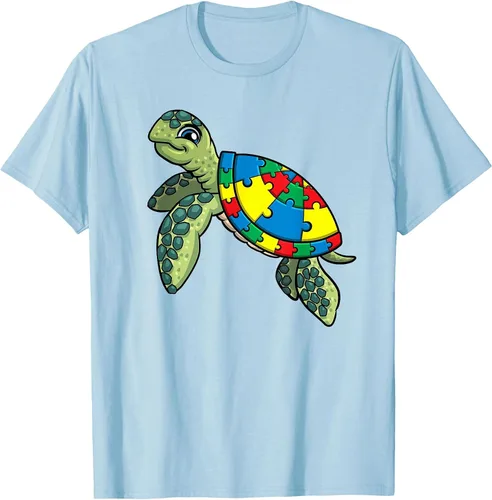 Vista 14 de Turtle Puzzle Pieces for Autism Awareness Kids Women Teacher T-Shirt Asphalt Grey