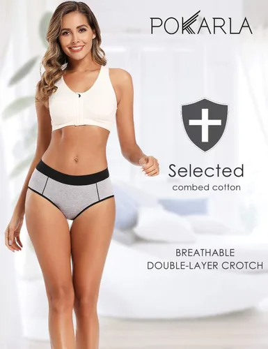 Vista 2 de POKARLA - Ropa interior elástica de algodón para mujer, pantaletas de cintura media-alta, paquete de 5