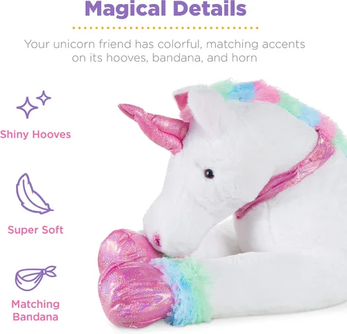 Vista 4 de Best Choice Products Unicornio de peluche extra grande de 52 pulgadas para niños, juguete de peluche de tamaño real con detalles de arcoíris, piel