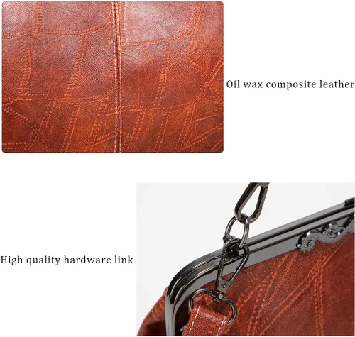 Vista 6 de Segater Bolso retro hueco de cuero PU de cera de aceite para mujer, bolso cruzado con bloqueo de beso, bolso de mensajero vintage