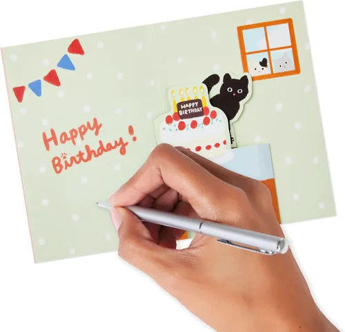 Vista 5 de Hallmark Tarjeta de cumpleaños desplegable (gato y amigo con pastel de cumpleaños)