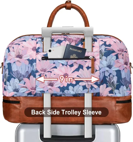 Vista 26 de IBFUN Bolsas de fin de semana para mujer, bolsa grande de lona para viaje, bolsa de viaje con compartimento para zapatos, 21 pulgadas, juego de 3