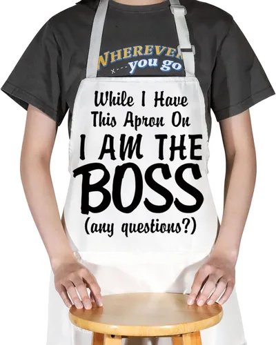 Vista 6 de G2TUP Delantal de cocina con texto en inglés «The Real Boss Apron While I Have This Apron On I Am The Boss», regalos de chef