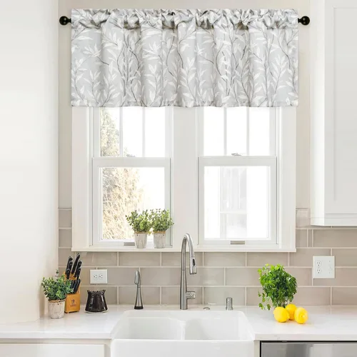 Vista 26 de VOGOL Cortinas de cenefa de jacquard dorado con diseño de flores de lujo para dormitorio, sala de estar, comedor, 52 x 14 pulgadas, 1 panel, negro