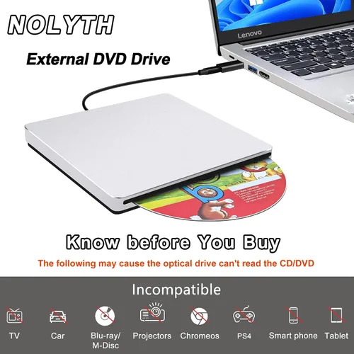 Vista 7 de USB C SuperDrive para Mac: Unidad externa de CD/DVD para portátil MacBook Apple Ranura Grabadora de CD Reproductor de DVD Plug and Play para PC