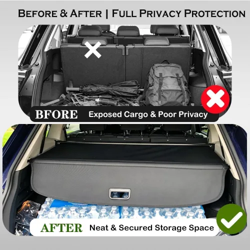 Vista 3 de Cubierta de carga retráctil para VW Tiguan 2018-2024 Pantalla de seguridad negra Pantalla de privacidad de equipaje sin espacio para maletero