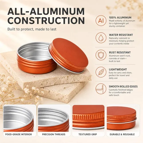 Vista 4 de Recipiente de aluminio de 1 oz / 30ml con tapa de rosca y etiquetas en blanco (Naranja - Paquete de 32)
