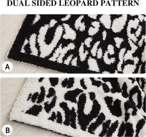 Vista 3 de MH MYLUNE HOME Manta de leopardo ultra suave, color blanco y negro, 50 x 60 pulgadas Reversible Cheetah Print Blanket, Comfy Fluffy Fuzzy Plush