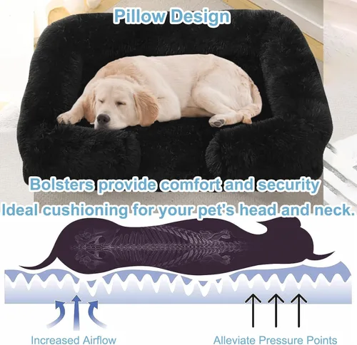 Vista 2 de Camas ortopédicas para perros de gran tamaño con forro impermeable y parte inferior antideslizante, cama rectangular lavable para perros y gatos