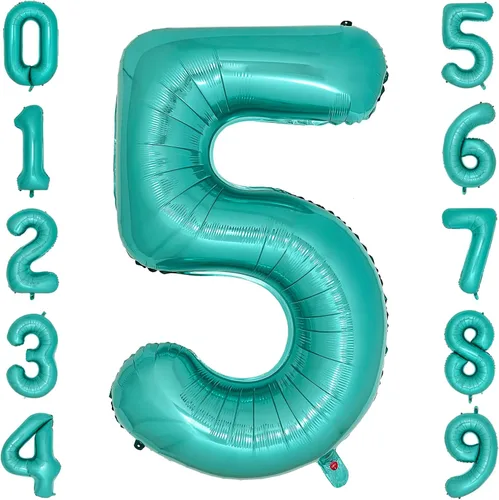 Vista 6 de Globos de color verde azulado con el número 0 de 40 pulgadas, globos grandes de papel de aluminio azul turquesa para mujer, decoraciones