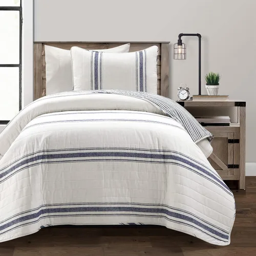 Vista 22 de Lush Decor Juego de edredón reversible a rayas de granja, juego de 2 piezas, individual XL, color negro, juego de ropa de cama de tamaño individual