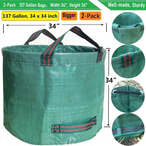 Vista 4 de Paquete de 2 bolsas profesionales de jardín de 137 galones, grandes (D34, H34 pulgadas) con guantes de jardinería, bolsa de hojas grandes, residuos