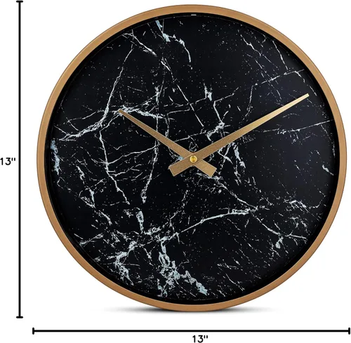 Vista 8 de Bernhard Products Reloj de pared moderno de 13 pulgadas, silencioso, silencioso, sin tictac, decorativo, elegante, aspecto de mármol negro y marco
