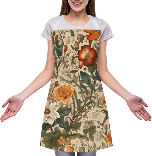 Vista 3 de Personalized Retro Pattern Adult Apron, Kitchen Cooking Aprons for Woman Man, Adjustable Bib Apron with Pocket for Baking, BBQ Crafting Outdoors