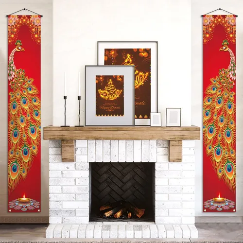 Vista 2 de Nepnuser Cartel de feliz Diwali para porche, pavo real, festival indio de luces, decoración de fiesta, letrero de bienvenida hindú Deepavali