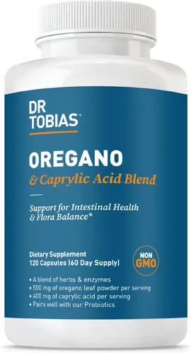 Vista 7 de Dr. Tobias Mezcla de orégano y ácido caprílico, complejo de equilibrio de flora intestinal con probióticos y enzimas para apoyo intestinal e