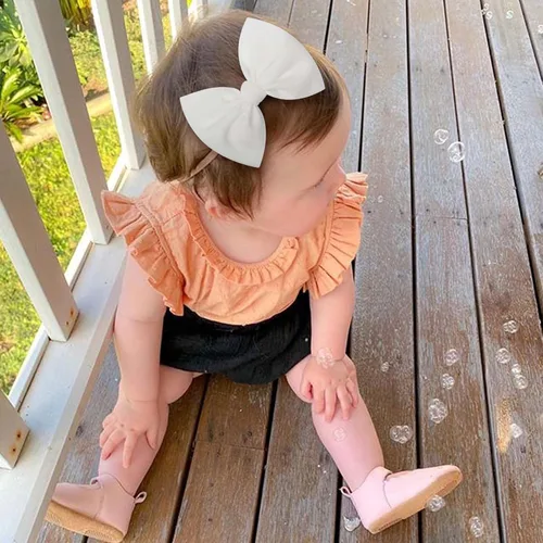 Vista 6 de YanJie Diademas de lazo de nailon de 4.5 pulgadas para niñas – Lazos atados hechos a mano para bebés y niños pequeños – 10 piezas