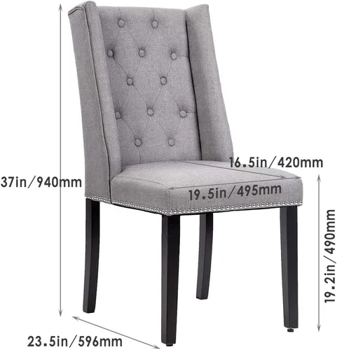 Vista 3 de Vnewone Juego de 4 sillas de comedor de madera sin brazos con patas sólidas con botones capitoné Parsons de tela tapizada para restaurante, hogar