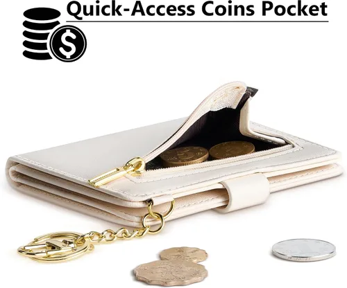 Vista 3 de Airkit Billeteras pequeñas para mujer, con bloqueo RFID, de cuero, con ventana de identificación, carteras para tarjetas para mujer, con monedero