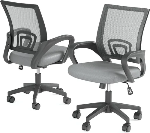 Vista 10 de Silla de oficina ergonómica, silla de escritorio de malla con respaldo medio, silla de computadora, color negro Soporte lumbar, modo oscilante